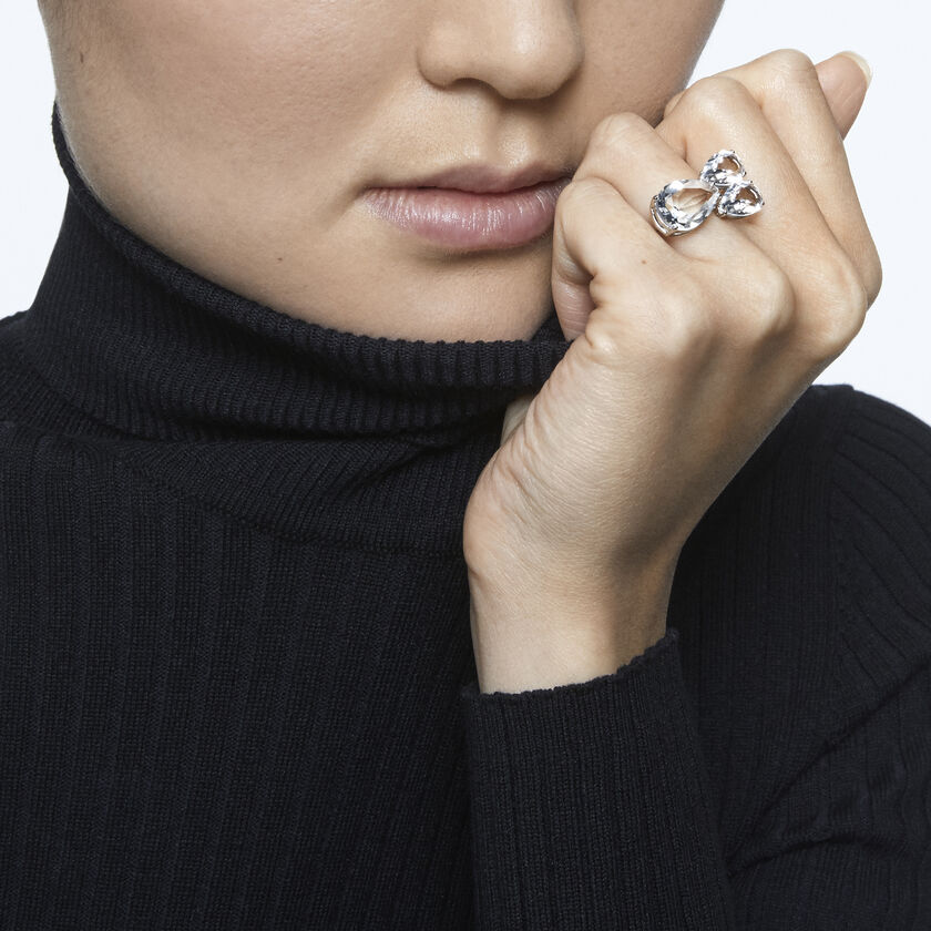 swarovski millenia cocktail ring  pear cut crystals  white  rhodium plated